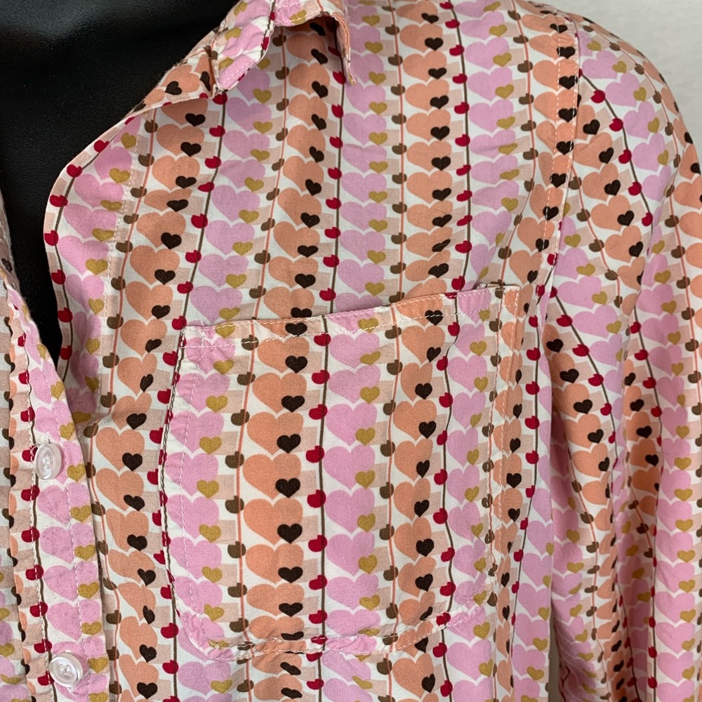 Velvet Heart pattern Button down Shirt Size Large - Picture 2 of 8